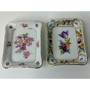 Bavaria Schumann Arzberg Floral Trinket Dish Set Dresden Wild Rose Porcelain